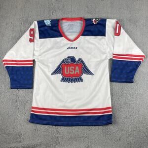 CCM Youth Boys XL White Red Blue USA Nations Cup Detroit Hockey Jersey